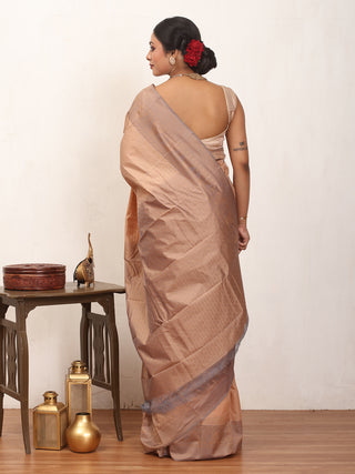 Beige and Grey Kanjivaram Cotton Silk Saree