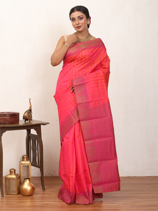 Sunset Pink and Magenta Kanjivaram Cotton Silk Saree