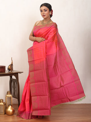 Sunset Pink and Magenta Kanjivaram Cotton Silk Saree