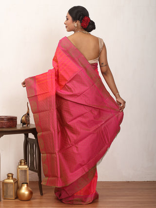 Sunset Pink and Magenta Kanjivaram Cotton Silk Saree