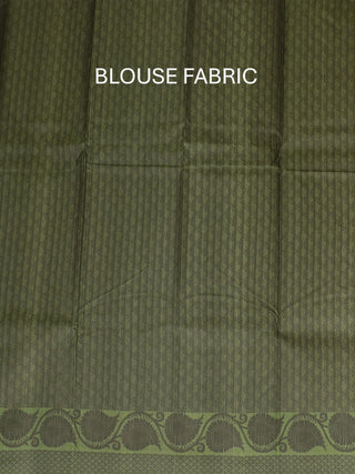 Charcoal Grey and Olive Green Kanjivaram Cotton Silk Saree