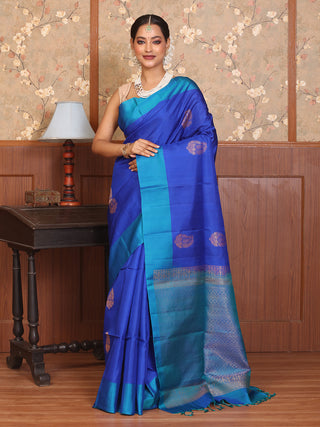 Royal Blue and Turquoise Blue Pure Kanjivaram Silk Saree