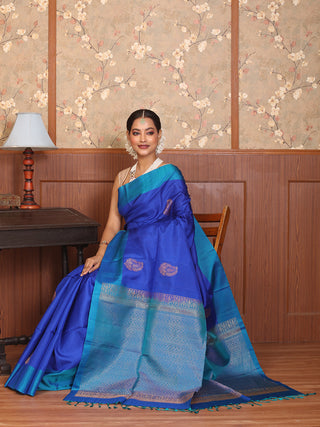 Royal Blue and Turquoise Blue Pure Kanjivaram Silk Saree