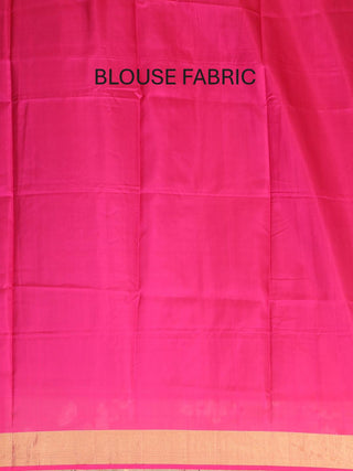 Black Pure Kanjivaram Silk Saree with Matte Gold Zari Border and Magenta Ikkat Pallu