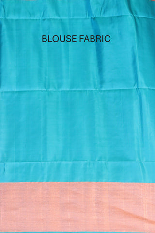 Beige Pure Kanjivaram Silk Saree with Turquoise Blue Pallu and Blouse