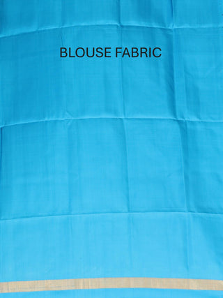 Light Gold Pure Kanjivaram Silk Saree with Turquoise Blue Border and Ikkat Pallu