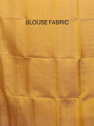Yellow Pure Kanjivaram Silk Saree with Brown Border and Blue Pallu