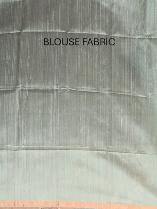 English Blue Pure Kanjivaram Silk Saree with Silver and Copper Zari Border