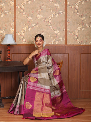 Brown and Magenta Pure Kanjivaram Silk Saree