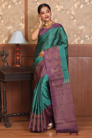 Teal and Purple Pure Kanjivaram Silk Saree