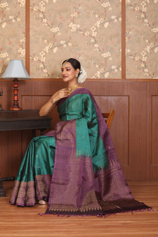 Teal and Purple Pure Kanjivaram Silk Saree