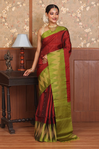 Maroon and Green Pure Kanjivaram Silk Saree