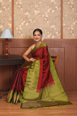 Maroon and Green Pure Kanjivaram Silk Saree