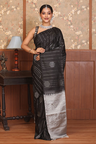 Black and Grey Pure Kanjivaram Silk Saree