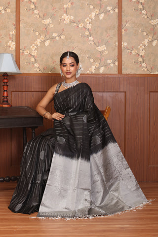 Black and Grey Pure Kanjivaram Silk Saree