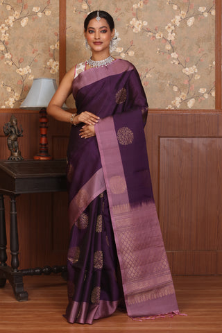 Deep and Light Purple Pure Kanjivaram Silk Saree