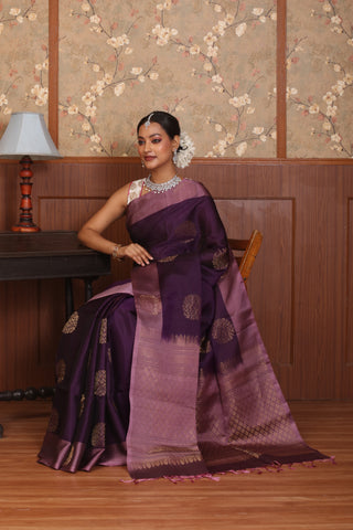 Deep and Light Purple Pure Kanjivaram Silk Saree