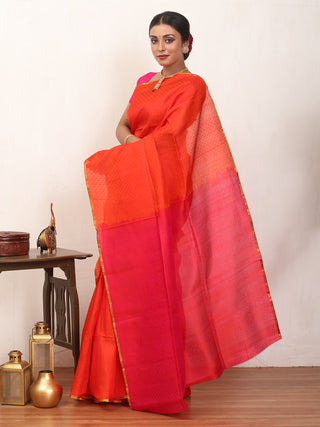 Orange and Fuchsia Kanjivaram Silk Saree