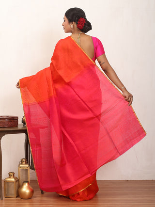 Orange and Fuchsia Kanjivaram Silk Saree