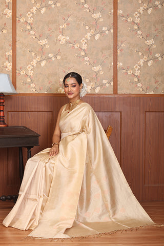 Light Gold Pure Kanjivaram Silk Saree