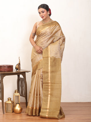 Beige and Brown Kanjivaram Soft Silk Saree