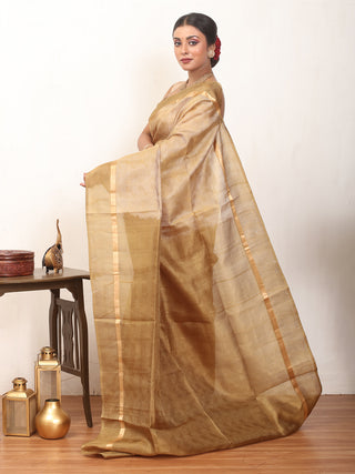 Beige and Brown Kanjivaram Soft Silk Saree