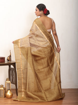 Beige and Brown Kanjivaram Soft Silk Saree