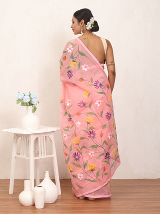 Pink Hand Painted Pure Cotton Kota Doria Saree