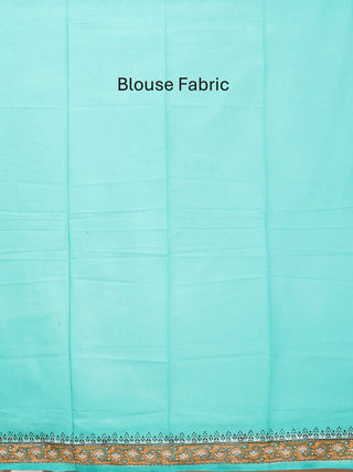 Aqua & Cream Cotton Kota Doria Hand Block Print Saree