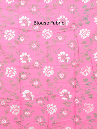 Pink & Blue Cotton Kota Doria Hand Block Print Saree
