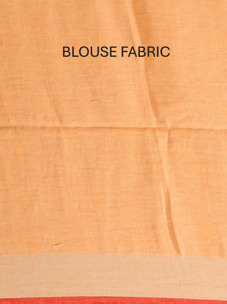 Peach Linen- Cotton Handloom Saree With Temple Border