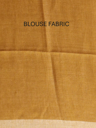 Mehndi Green Linen-Cotton Handloom Saree With Temple Border