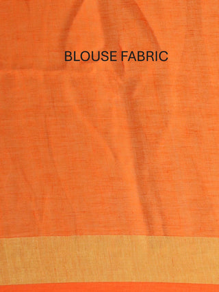 Orange Linen-Cotton Handloom Saree With Jamdani Weaves