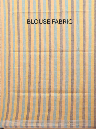 Baby-Pink Hand Woven Pure Linen Saree With Striped Blouse