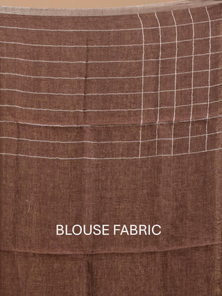 Coffee Brown Hand Woven Pure Linen Saree With A Silver Zari Border