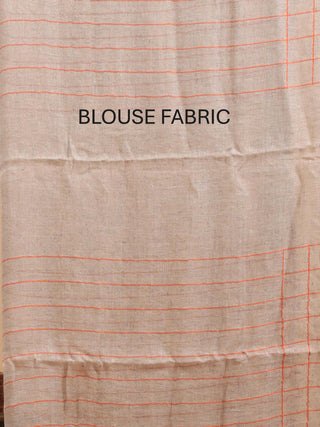 Light Grey Hand Woven Pure Linen Saree With A Silver Zari Border