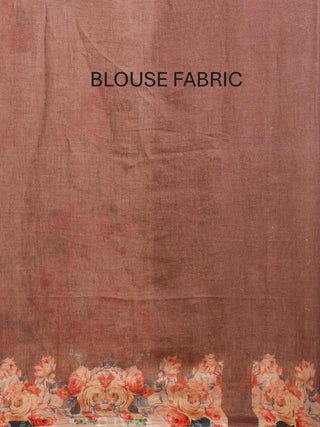 Light Peach Hand Woven Pure Linen Saree With Digital Print
