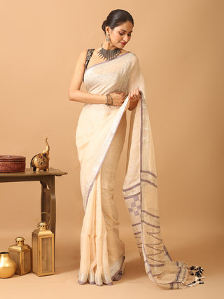 Sandal Colour Hand Woven Pure Linen Saree
