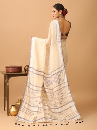 Sandal Colour Hand Woven Pure Linen Saree