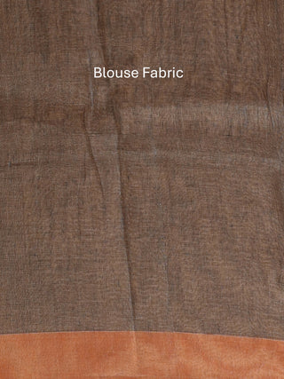 Charcoal Grey Pure Linen-Cotton Jamdani Saree With Copper Zari Border