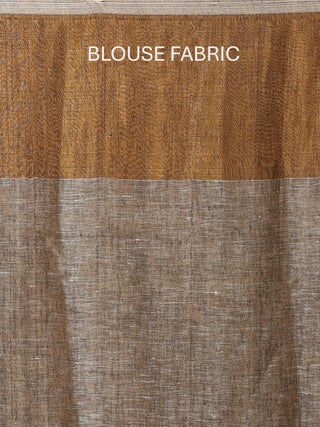 Grey Pure Linen-Cotton Saree With Broad Antique Gold Border