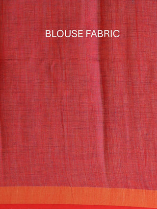 Indigo Blue Pure Linen-Cotton Saree With Matte Golden Zari Border