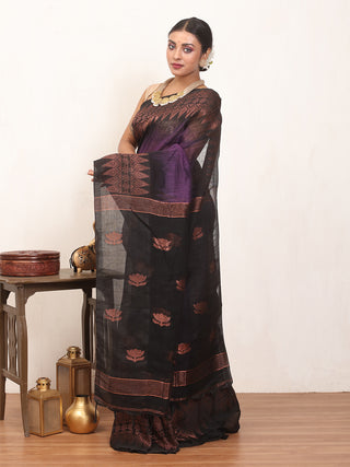 Deep Purple Blended Linen Saree with Copper Tones