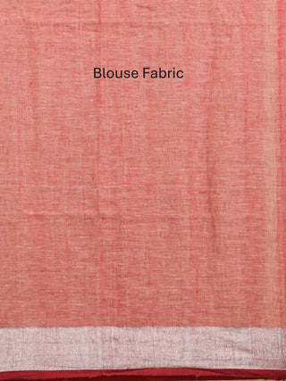 Red Pure Linen Saree With Zari Border