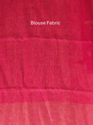 Fuchsia Handloom Linen Saree with Subtle Stripes