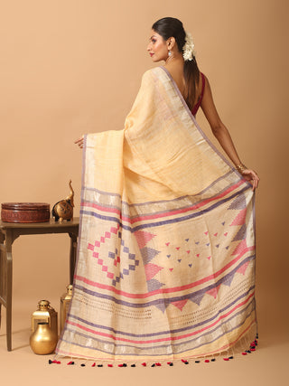 Sandal Colour Hand Woven Pure Linen Saree