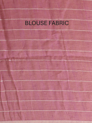 Mauve Pure Linen-Cotton Saree With Silver Zari Border And Checkered Body