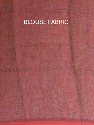 Red And Blue Dual Tone Blended Linen Saree With Dhakai Jamdani Border