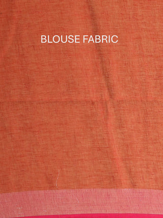 Rust Pure Linen Saree With Antique Gold Zari Border