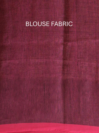 Wine Colour Linen-Cotton Handloom Saree With Jamdani Weaves